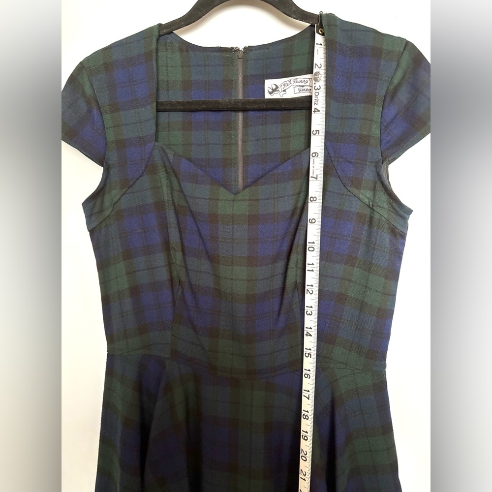 Hell Bunny Vixen, retro green and blue tartan flare dress - Picture 4 of 9